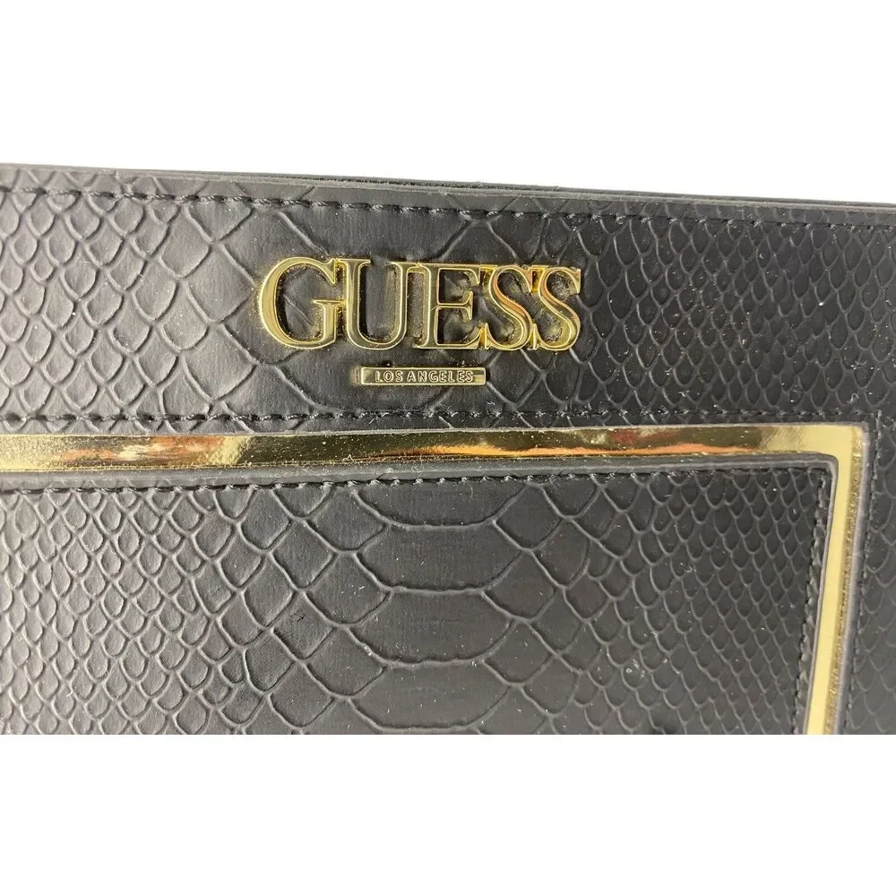 Guess USA Women's Black Snake Wristlet Wallet Sleek Classy EUC